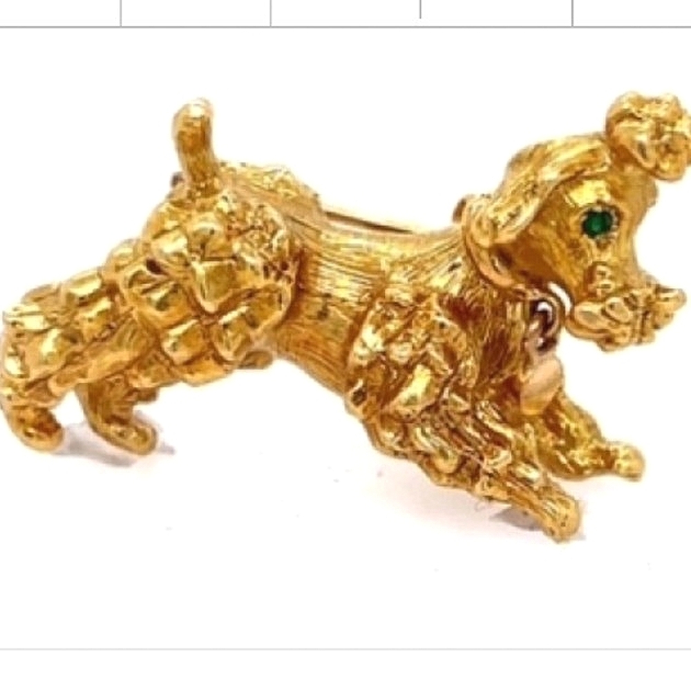18K Joseph Merrin Emerald Yellow Gold Poodle Pin